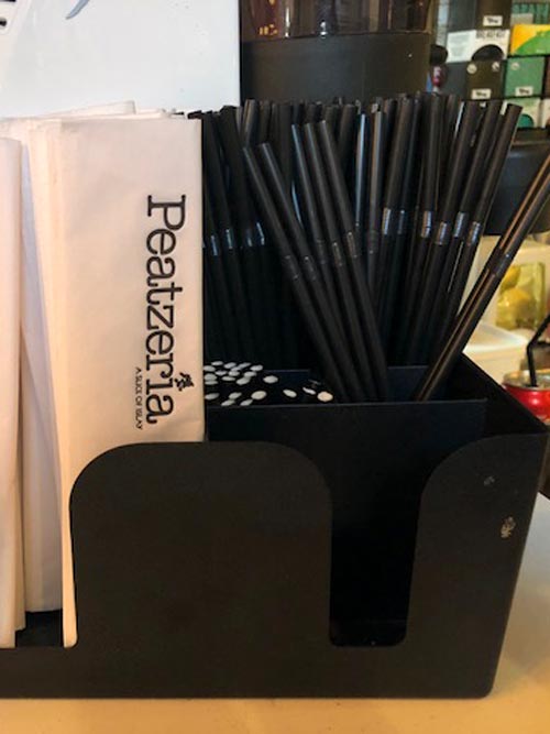 Black Biodegradable Straws at Peatzeria Restaurant