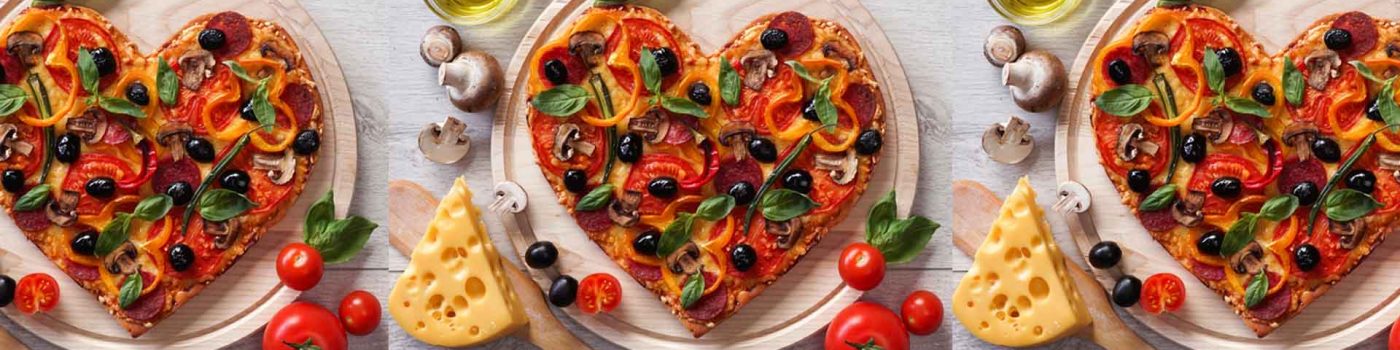 Three love heart pizzas