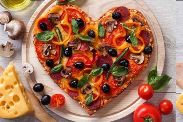 Three love heart pizzas