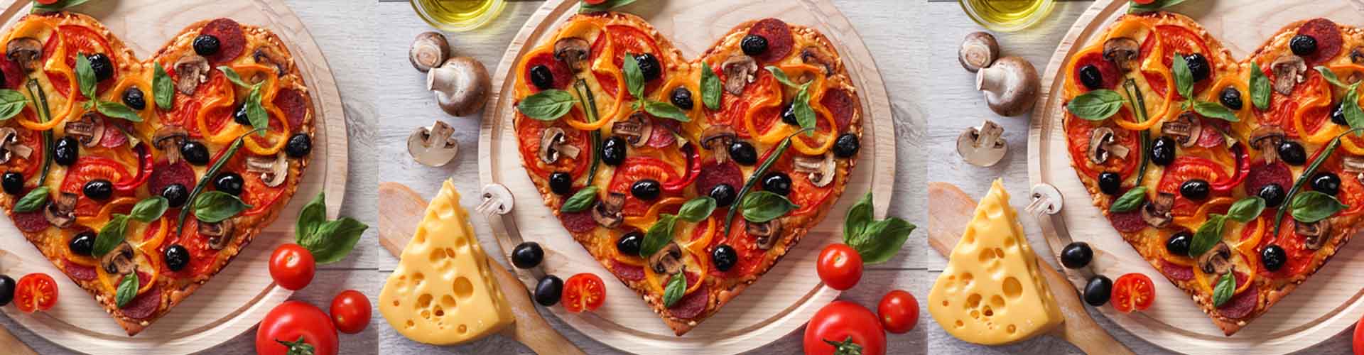 Three love heart pizzas