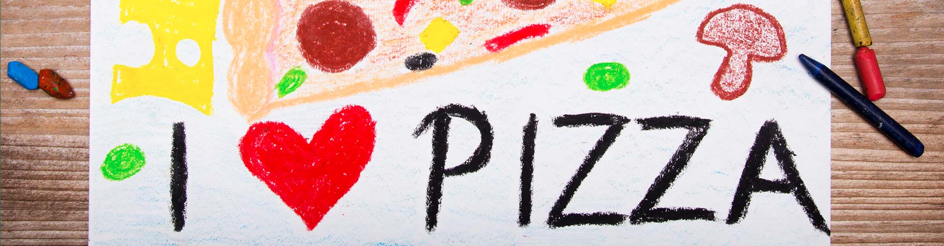 Kids drawing with words saying I love pizza
