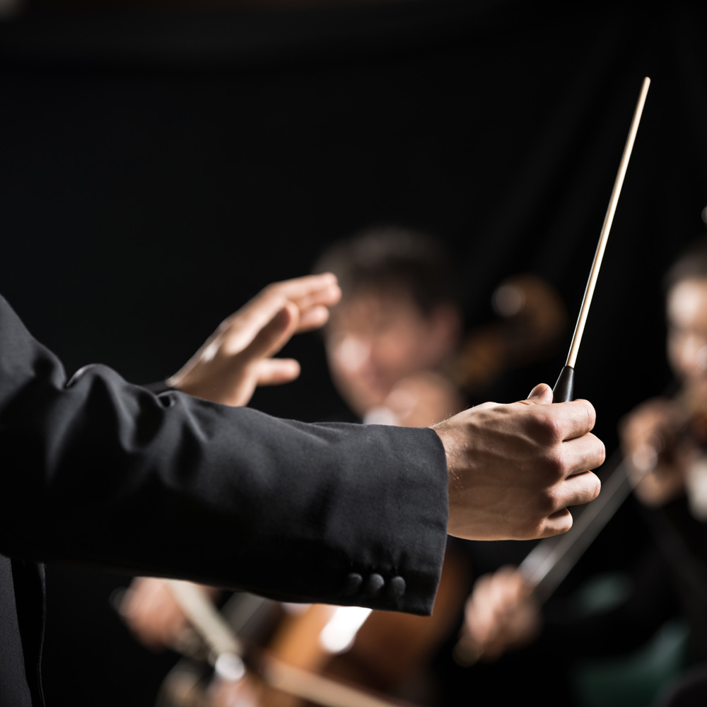 Hands of a musical conductor during a concert