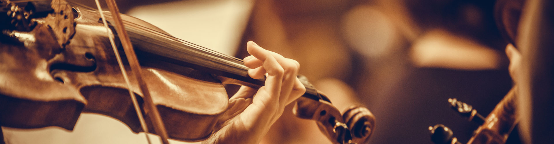 Close up of violin player in orchestra