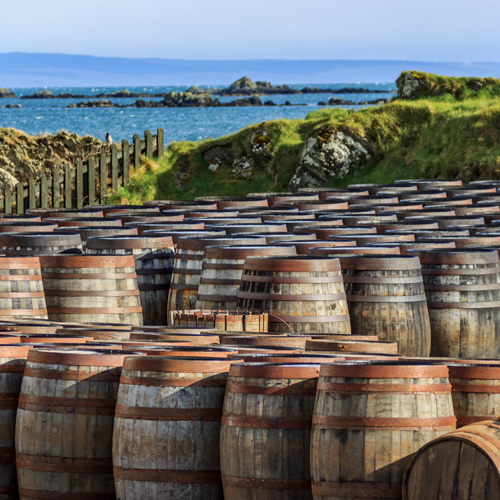 Whisky barrels on Islay in Scotland