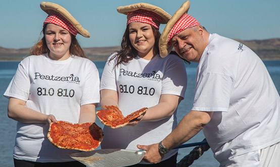 801 801 twins with the chef from Peatzeria restaurant on Islay