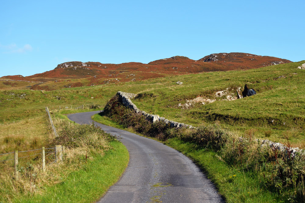 Narrow, winding road on the Isle of Islay, Scotland