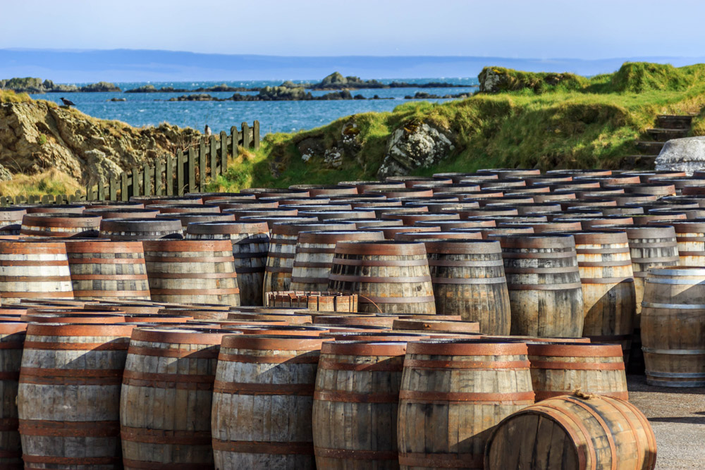 Whisky barrels on Islay in Scotland