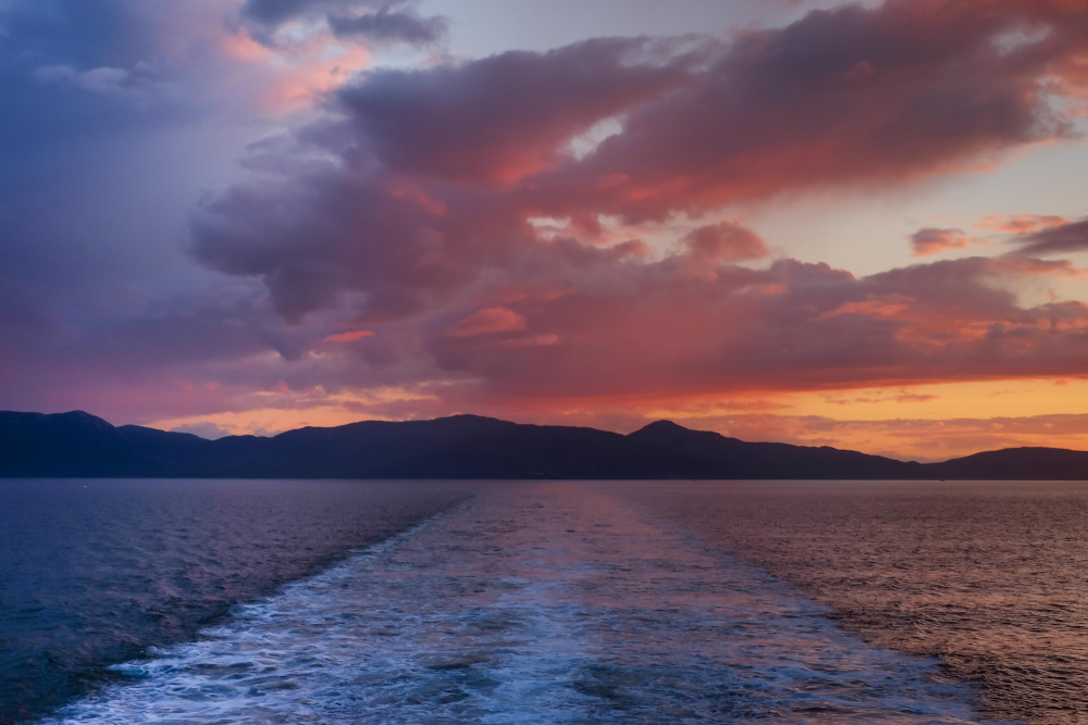 Sunset view from the ferry, travelling from Islay to mainland Scotland