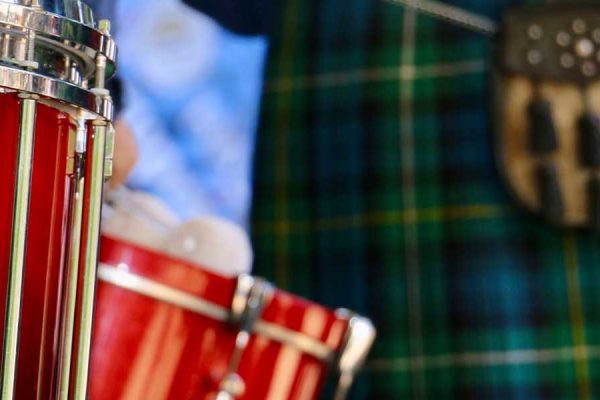 Scottish tartan and drums.