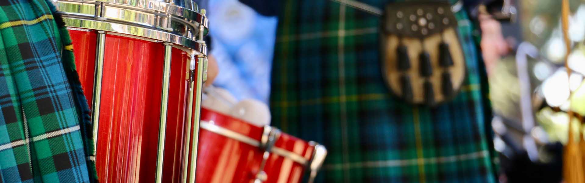 Scottish tartan and drums.